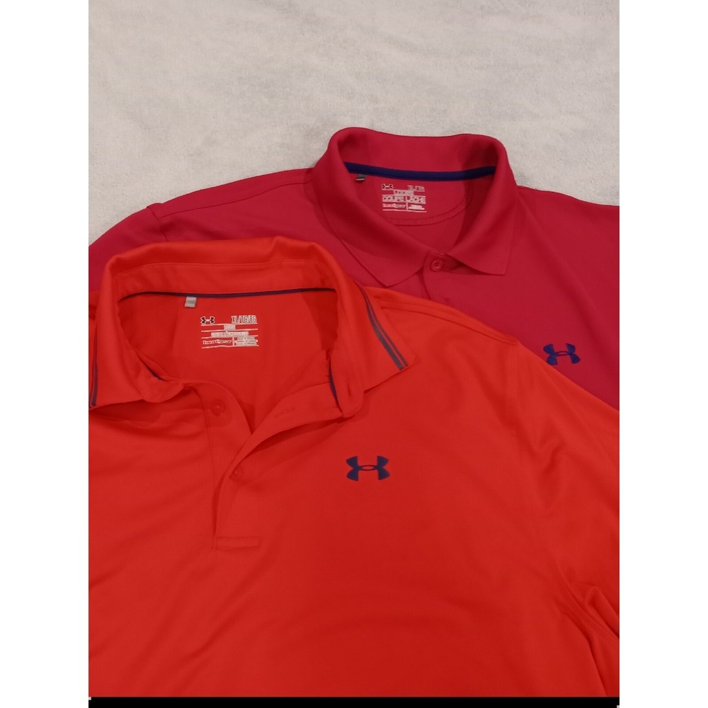 2 Under Armour Mens Heatgear Polo Golf Short Sleeve Shirts‎ XL Red